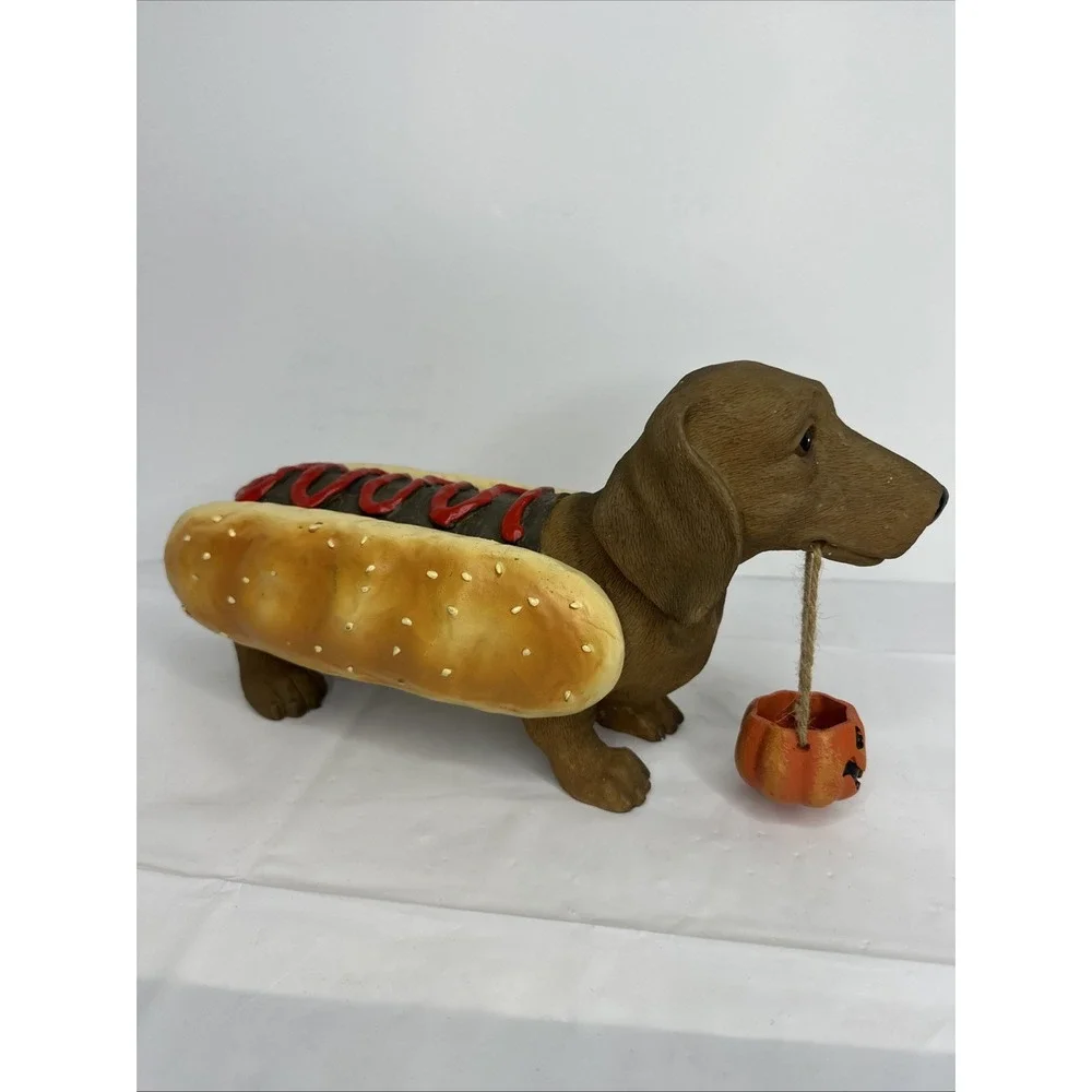Cracker Barrel Eye Want Candy Halloween Dachshund w/ Jack O Lantern Pumpkin Box